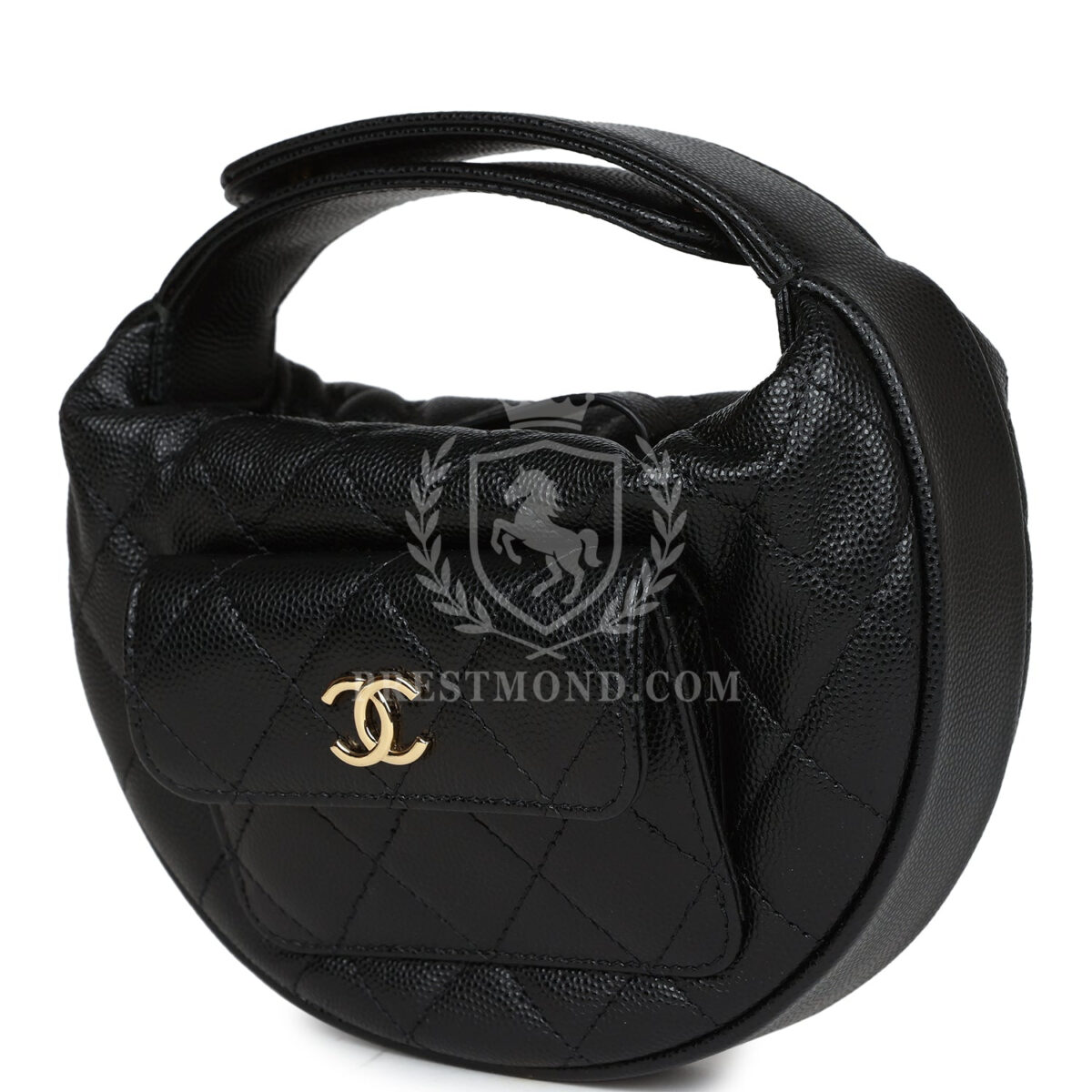 Chanel Mini Round Hobo Pouch Bag Black Caviar Gold Hardware — изображение 5