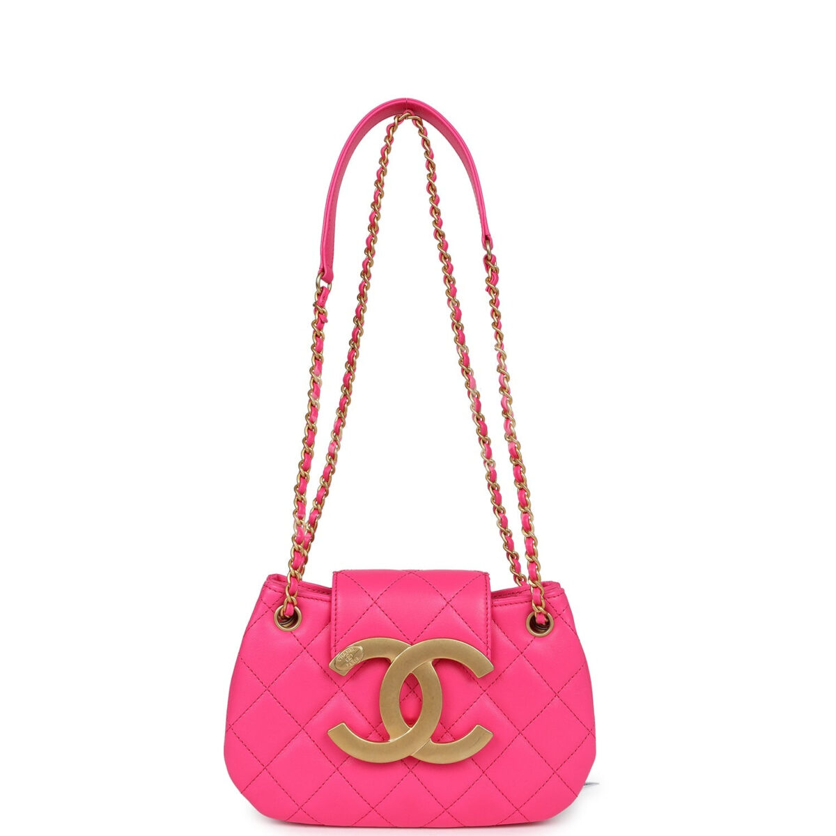 Chanel CC Mini Shoulder Bag Fuchsia Lambskin Antique Gold Hardware — изображение 7