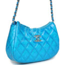 Chanel Mini Hobo Bag Blue Metallic Goatskin Silver Hardware