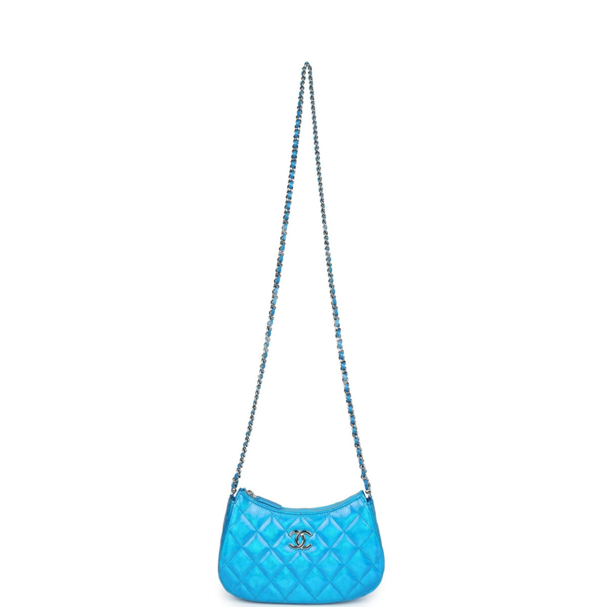 Chanel Mini Hobo Bag Blue Metallic Goatskin Silver Hardware — изображение 8