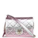 Chanel Mini Flap Bag Pink and Silver Metallic Lambskin Light Gold Hardware