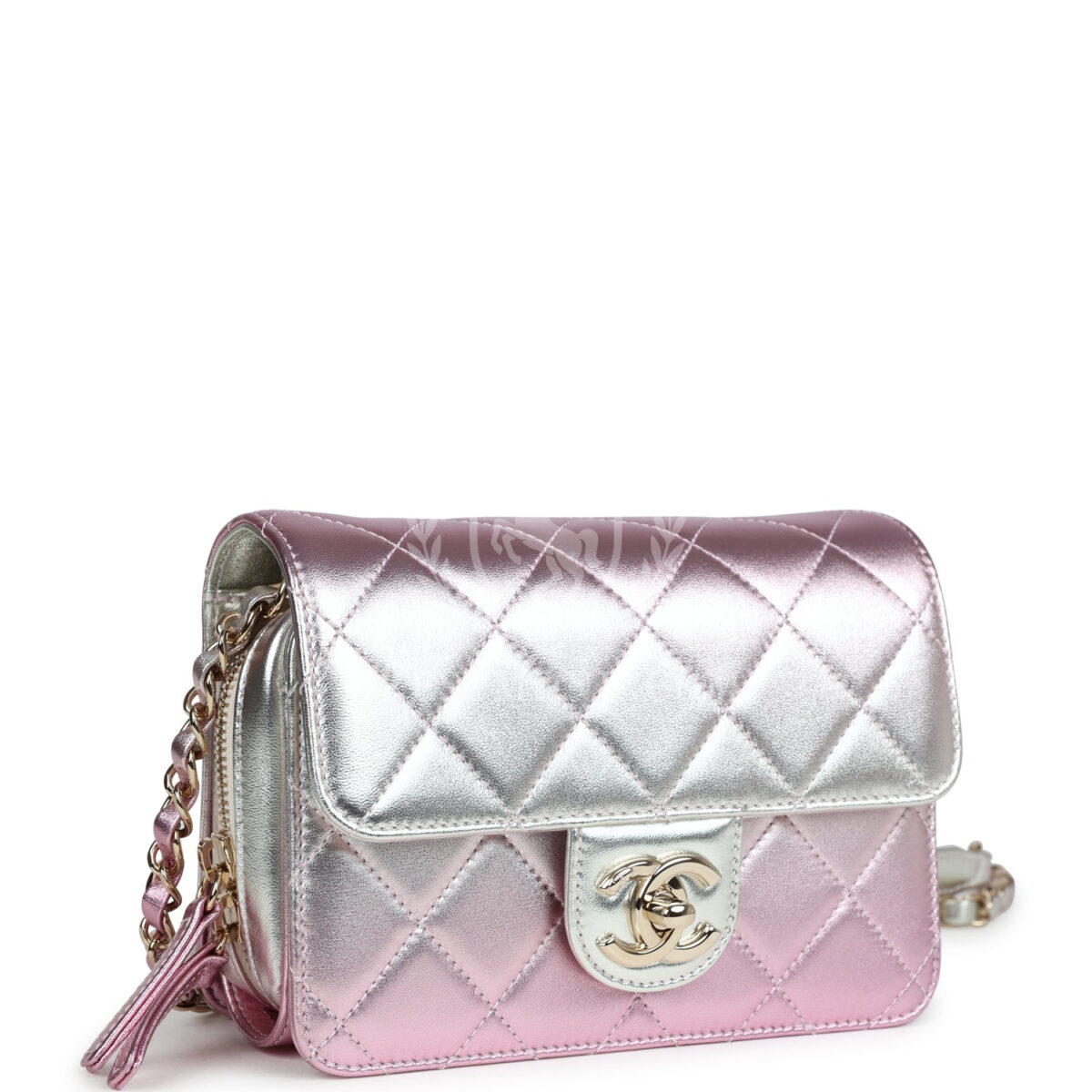 Chanel Mini Flap Bag Pink and Silver Metallic Lambskin Light Gold Hardware — изображение 2