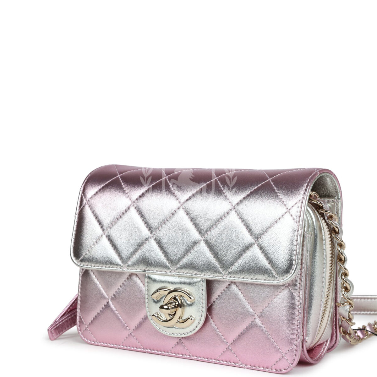 Chanel Mini Flap Bag Pink and Silver Metallic Lambskin Light Gold Hardware — изображение 4