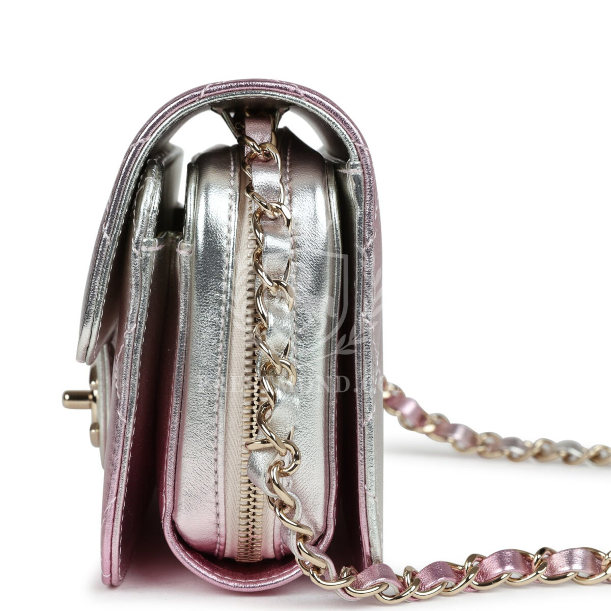 Chanel Mini Flap Bag Pink and Silver Metallic Lambskin Light Gold Hardware — изображение 5