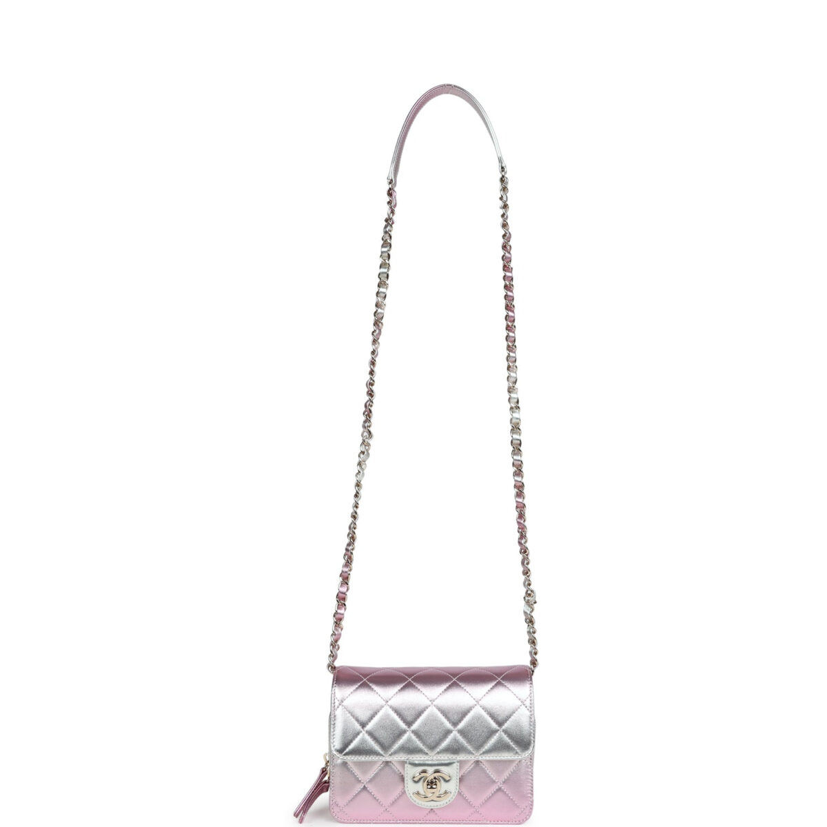 Chanel Mini Flap Bag Pink and Silver Metallic Lambskin Light Gold Hardware — изображение 8