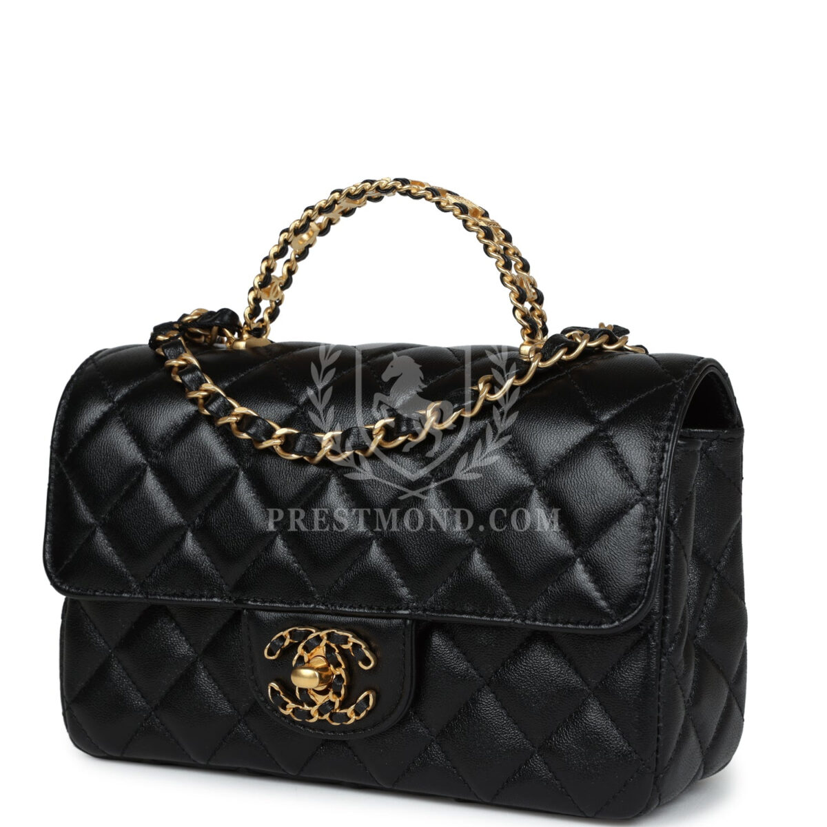 Chanel Mini Rectangular Flap with Top Handle Black Lambskin Antique Gold Hardware — изображение 5