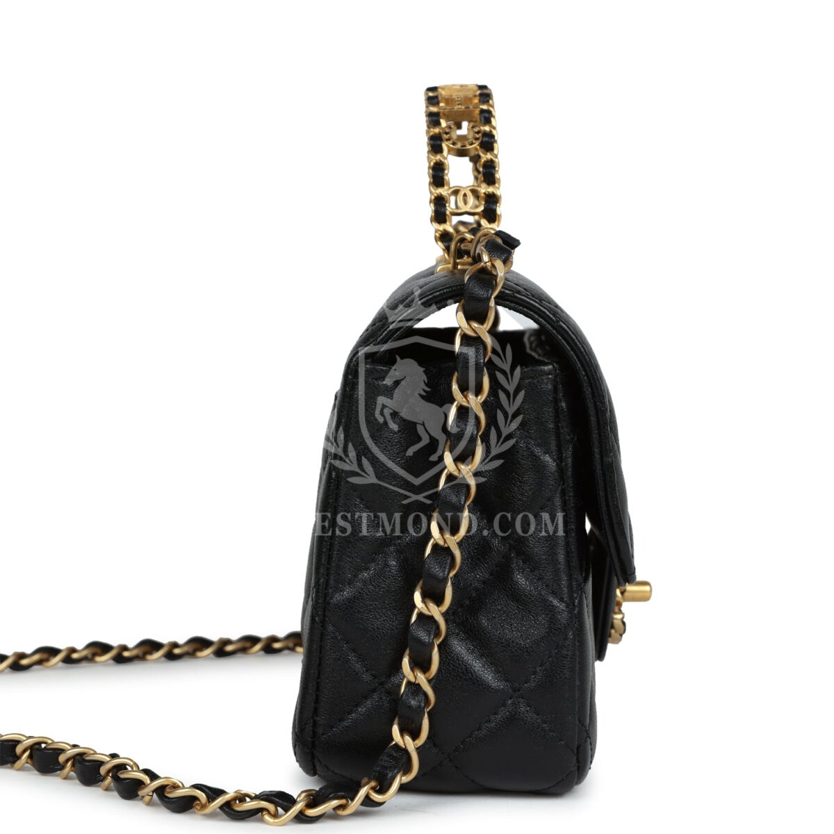 Chanel Mini Rectangular Flap with Top Handle Black Lambskin Antique Gold Hardware — изображение 3