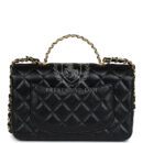 Chanel Mini Rectangular Flap with Top Handle Black Lambskin Antique Gold Hardware