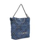 Chanel Mini 22 Bag Blue Stitched Denim Silver Hardware