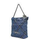 Chanel Mini 22 Bag Blue Stitched Denim Silver Hardware