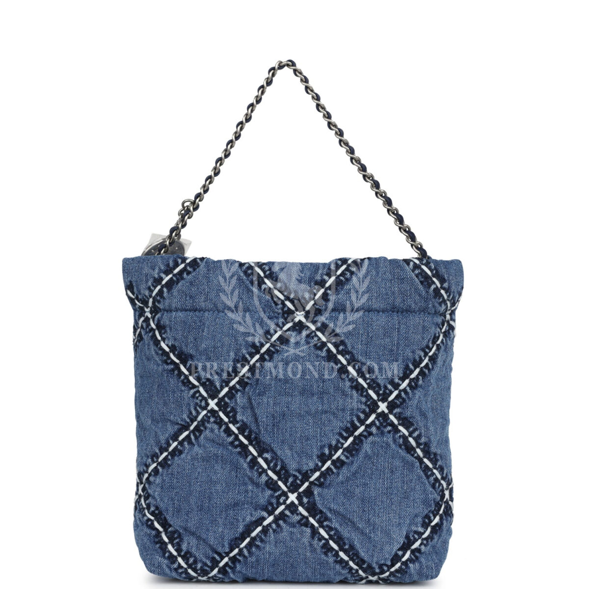 Chanel Mini 22 Bag Blue Stitched Denim Silver Hardware — изображение 4