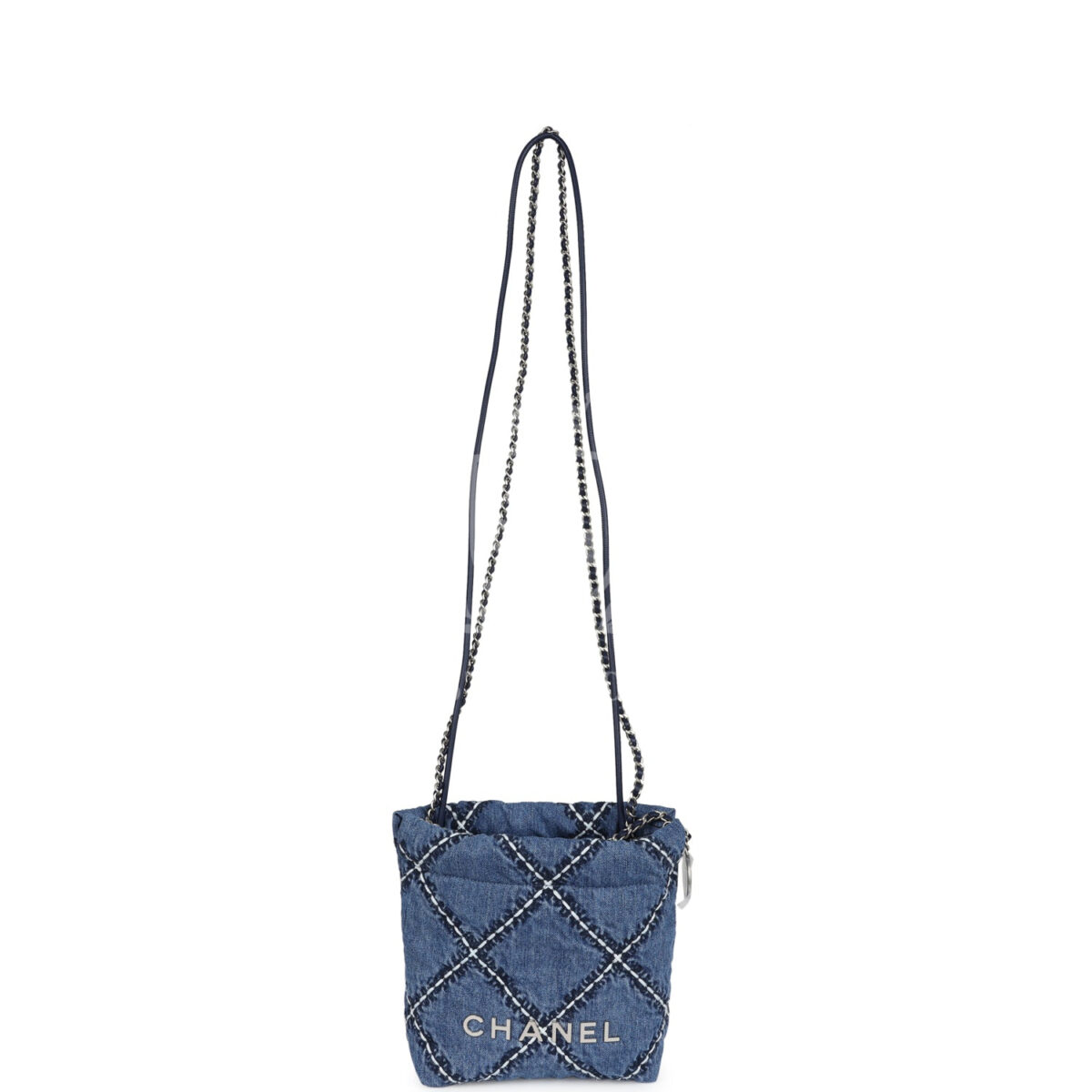 Chanel Mini 22 Bag Blue Stitched Denim Silver Hardware — изображение 7