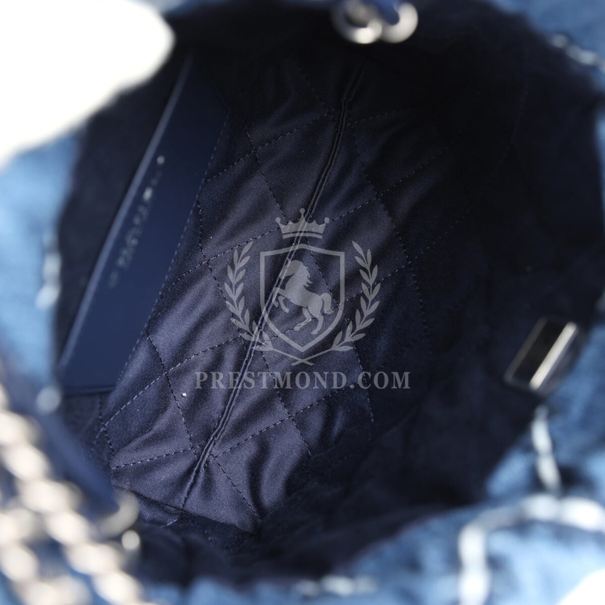 Chanel Mini 22 Bag Blue Stitched Denim Silver Hardware — изображение 9