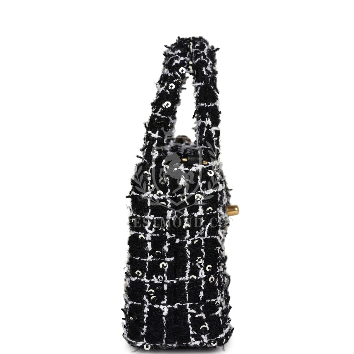 Chanel Nano Kelly Shopper Black, White & Silver Sequin Tweed Brushed Gold Hardware — изображение 3