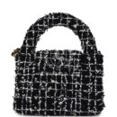 Chanel Nano Kelly Shopper Black, White & Silver Sequin Tweed Brushed Gold Hardware