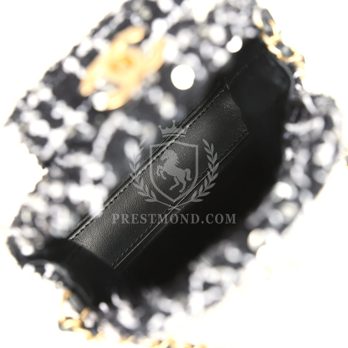 Chanel Nano Kelly Shopper Black, White & Silver Sequin Tweed Brushed Gold Hardware — изображение 8