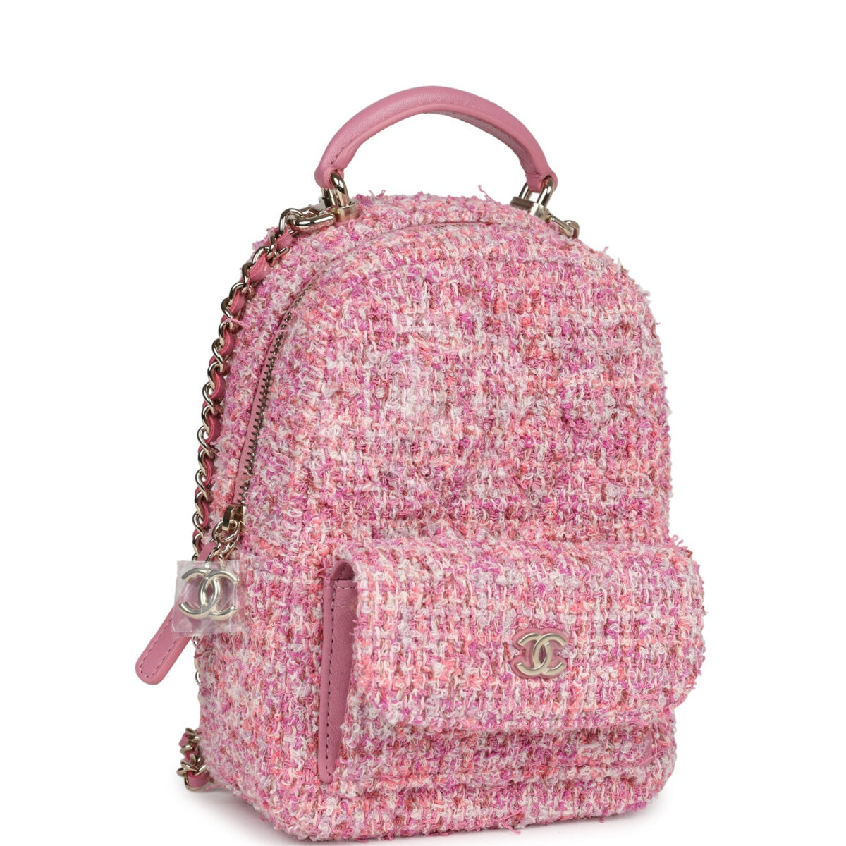Chanel Mini Phone Holder Backpack with Chain Pink Multicolor Tweed Light Gold Hardware — изображение 2