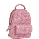 Chanel Mini Phone Holder Backpack with Chain Pink Multicolor Tweed Light Gold Hardware