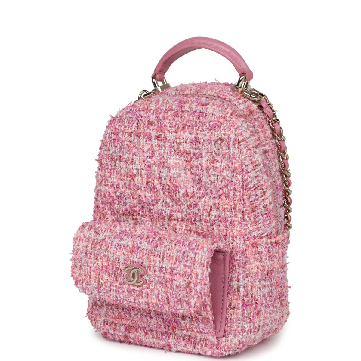 Chanel Mini Phone Holder Backpack with Chain Pink Multicolor Tweed Light Gold Hardware — изображение 5