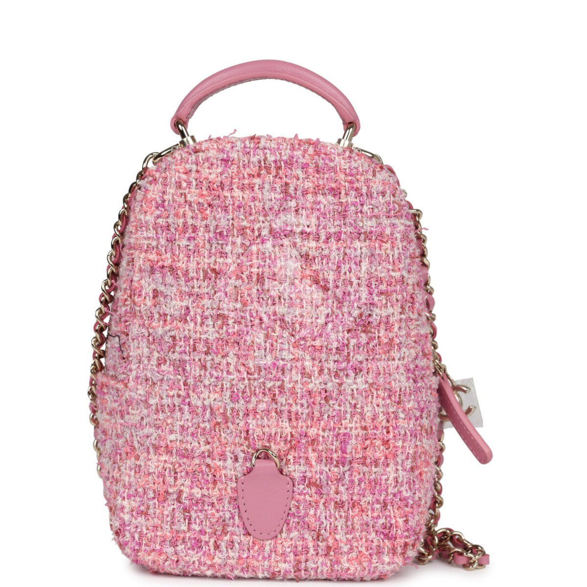 Chanel Mini Phone Holder Backpack with Chain Pink Multicolor Tweed Light Gold Hardware — изображение 6