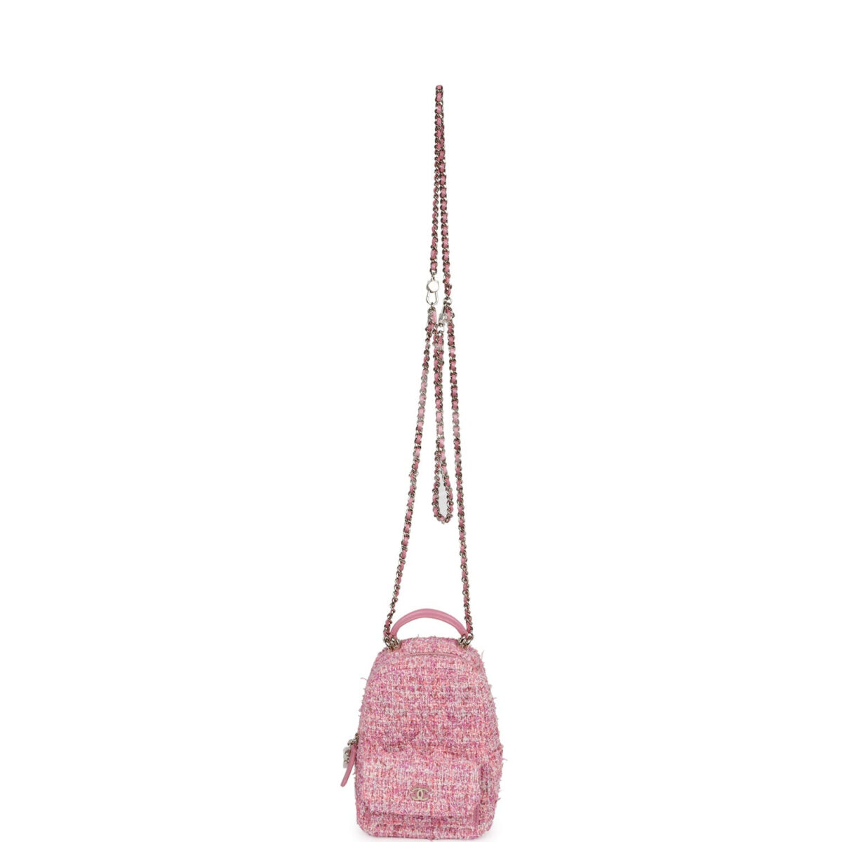 Chanel Mini Phone Holder Backpack with Chain Pink Multicolor Tweed Light Gold Hardware — изображение 9