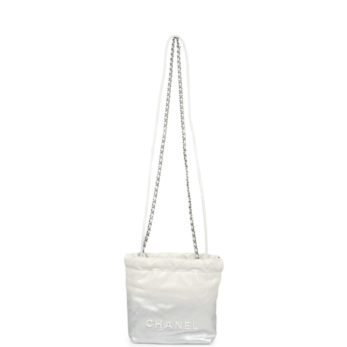 Chanel Mini 22 Bag White and Silver Ombre Metallic Calfskin Silver Hardware — изображение 7