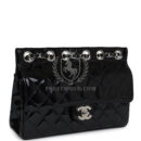 Vintage Chanel Chain Through Flap Bag Black Patent Silver Hardware
