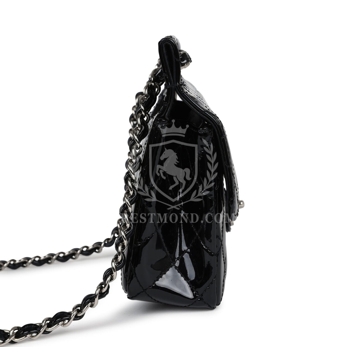 Vintage Chanel Chain Through Flap Bag Black Patent Silver Hardware — изображение 3
