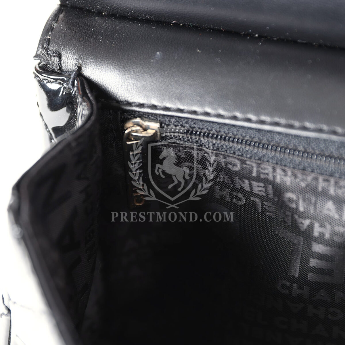 Vintage Chanel Chain Through Flap Bag Black Patent Silver Hardware — изображение 10