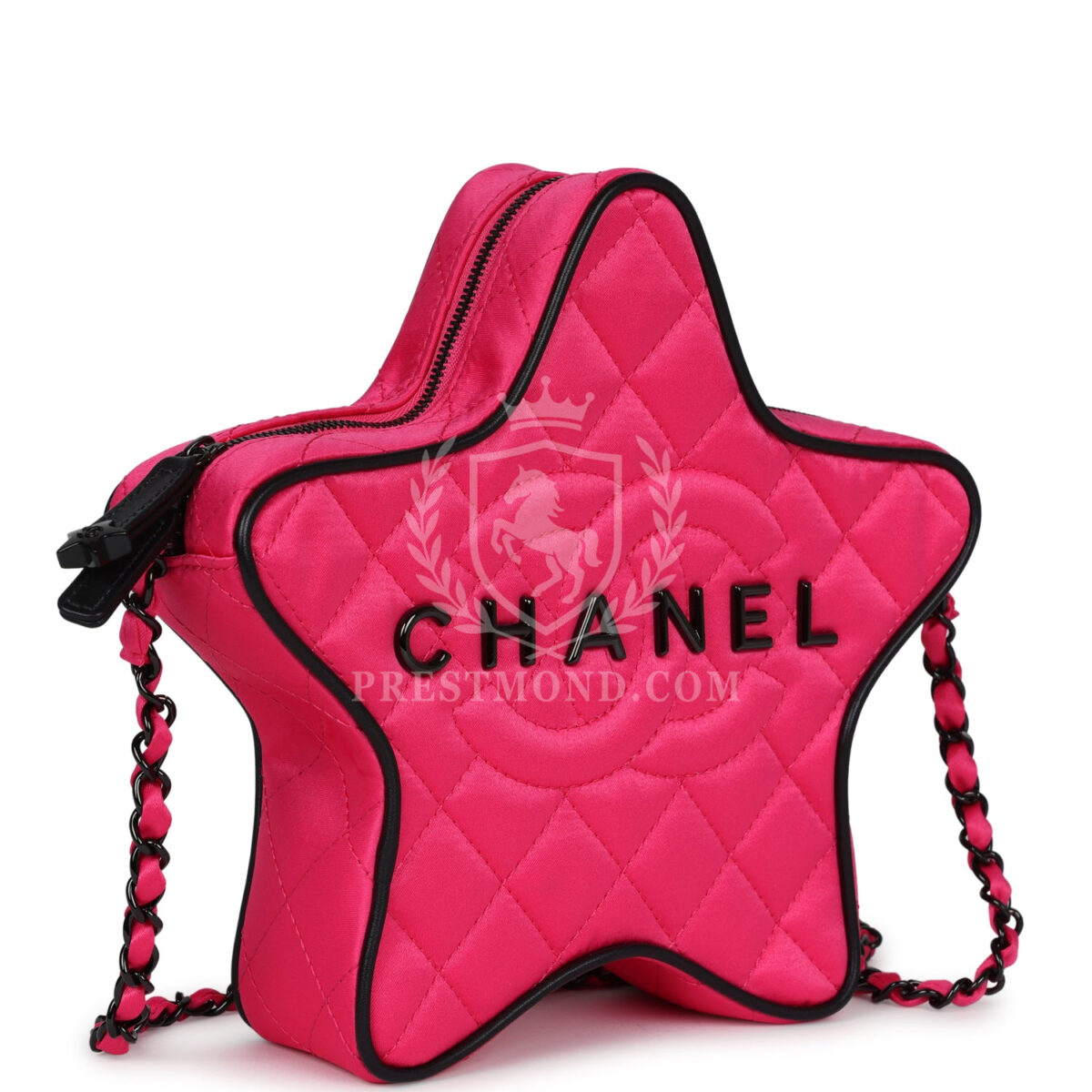 Chanel CC Star Bag Fuchsia and Black Satin Black Metal Hardware — изображение 2