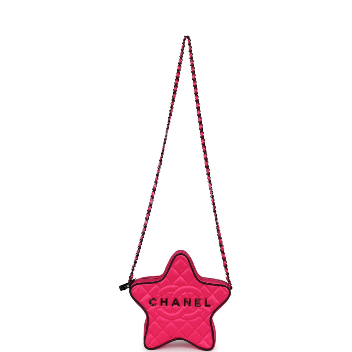 Chanel CC Star Bag Fuchsia and Black Satin Black Metal Hardware — изображение 8