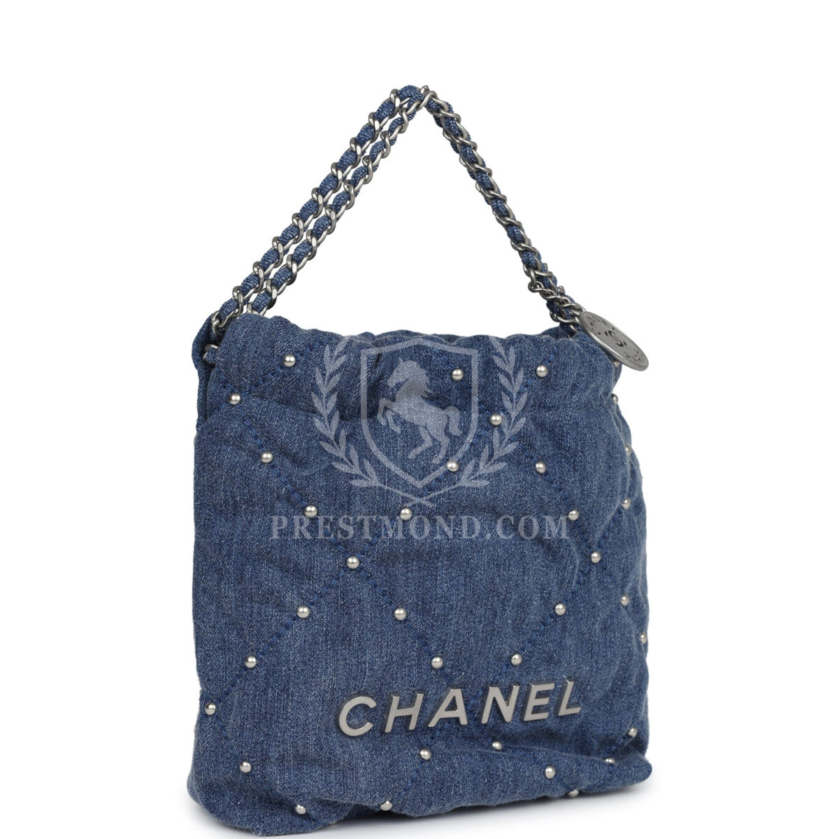 Chanel Mini 22 Bag Blue Studded Denim Silver Hardware — изображение 2