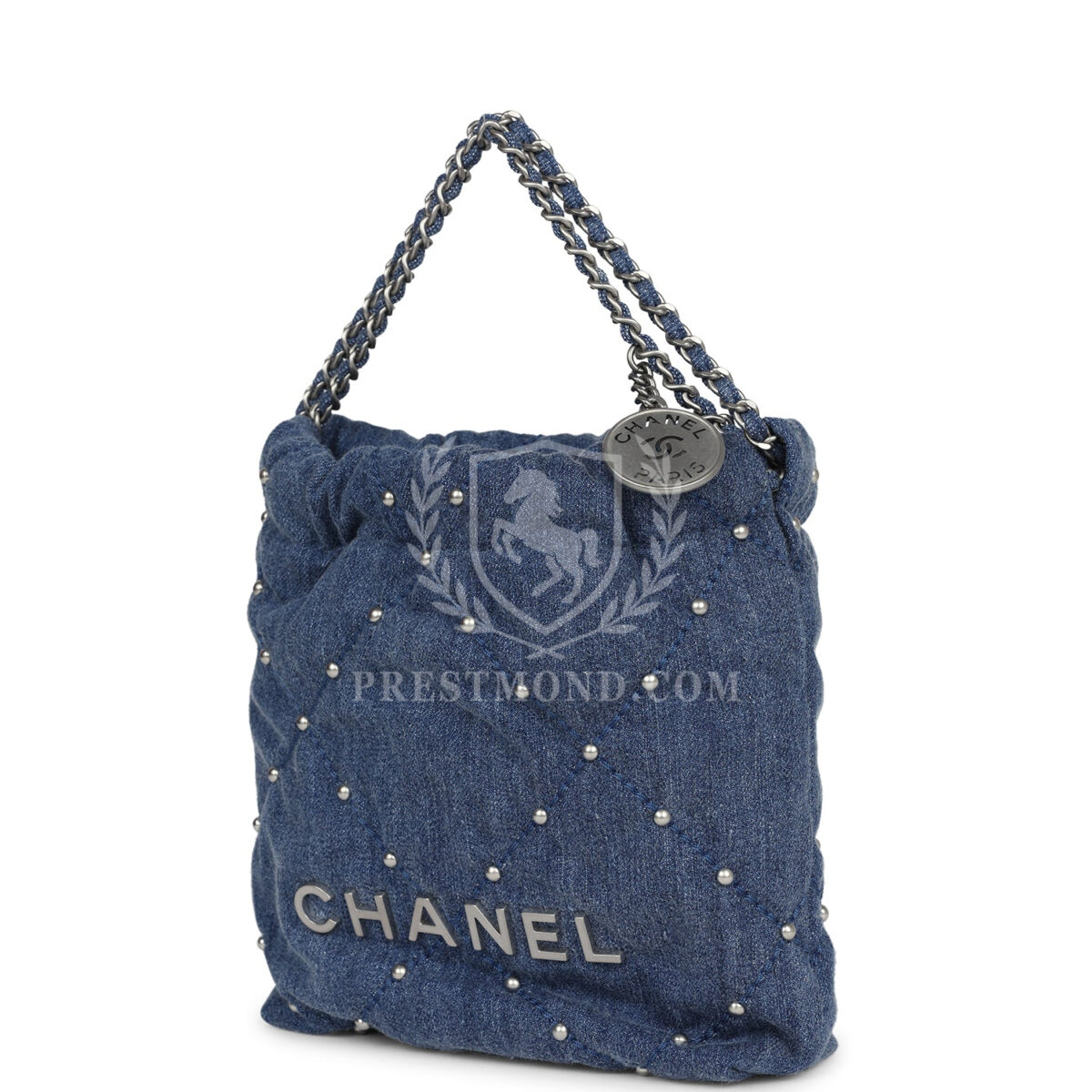 Chanel Mini 22 Bag Blue Studded Denim Silver Hardware — изображение 5