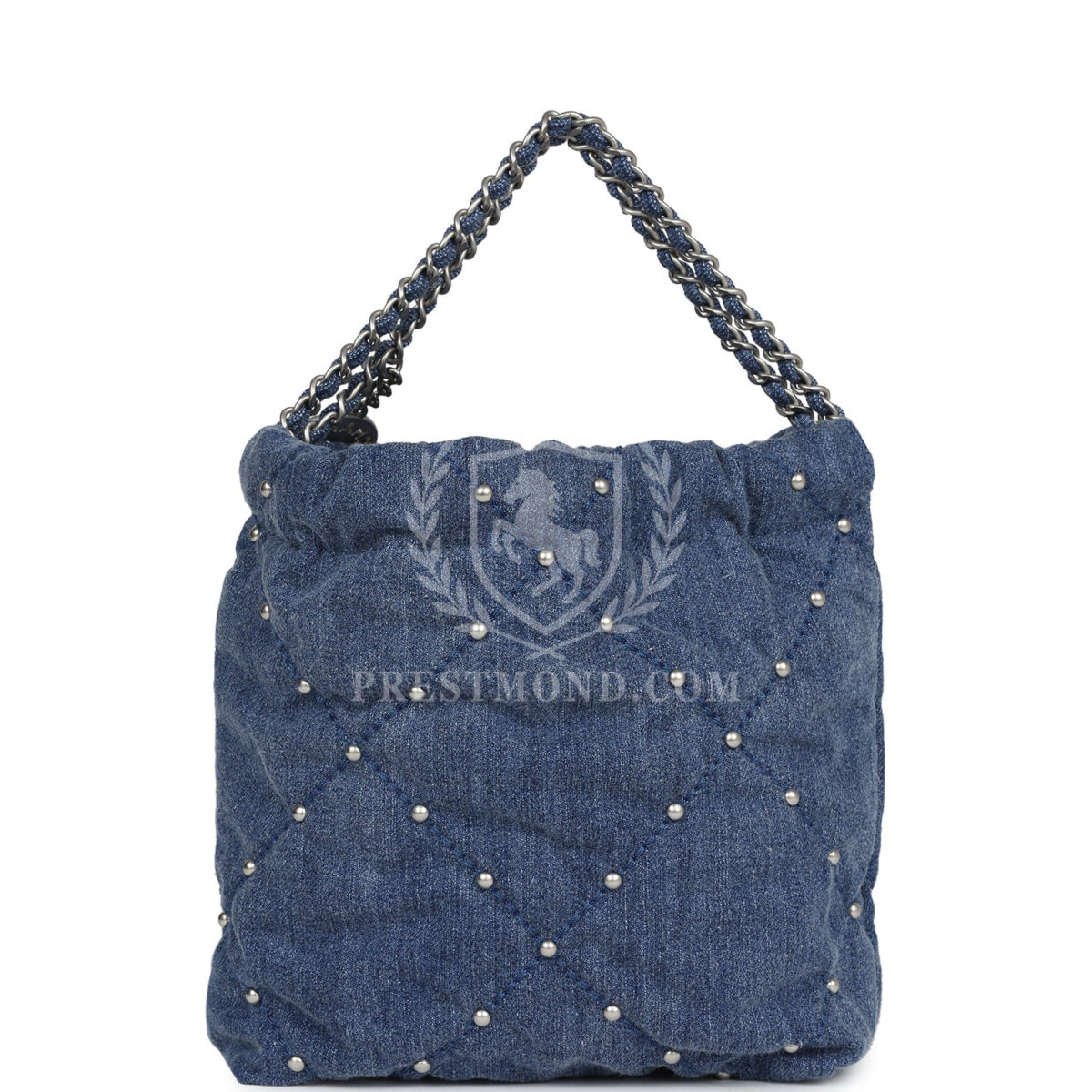 Chanel Mini 22 Bag Blue Studded Denim Silver Hardware — изображение 4