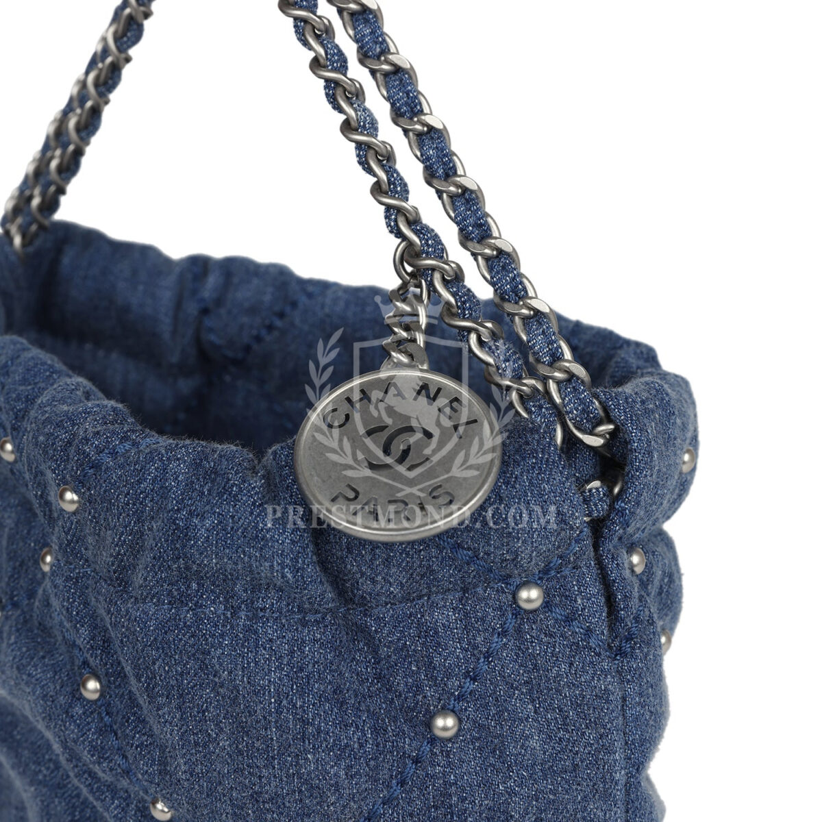 Chanel Mini 22 Bag Blue Studded Denim Silver Hardware — изображение 8