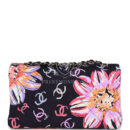 Chanel Small Flap Bag Black Multi Floral Fabric Light Gold Hardware