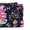 Chanel Small Flap Bag Black Multi Floral Fabric Light Gold Hardware