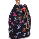 Chanel Medium CC Drawstring Backpack Multicolored Printed Fabric Light Gold Hardware