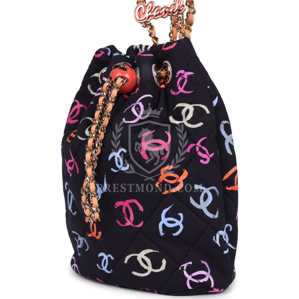 Chanel Medium CC Drawstring Backpack Multicolored Printed Fabric Light Gold Hardware — изображение 5