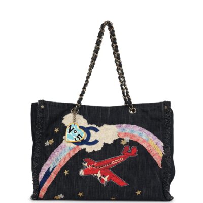 Chanel Night Flight Embroidered Shopping Tote Multicolored Denim Gold Hardware