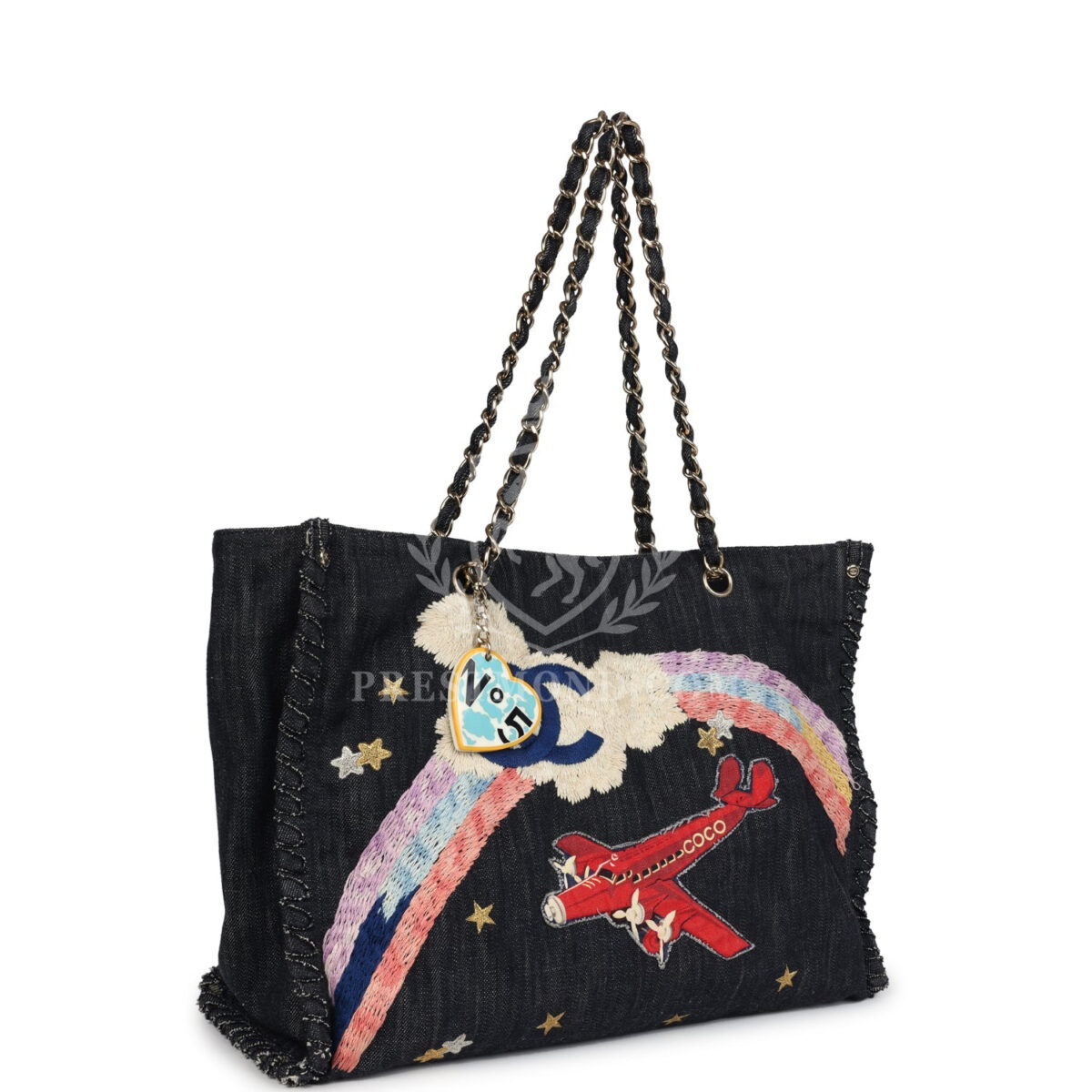Chanel Night Flight Embroidered Shopping Tote Multicolored Denim Gold Hardware — изображение 2