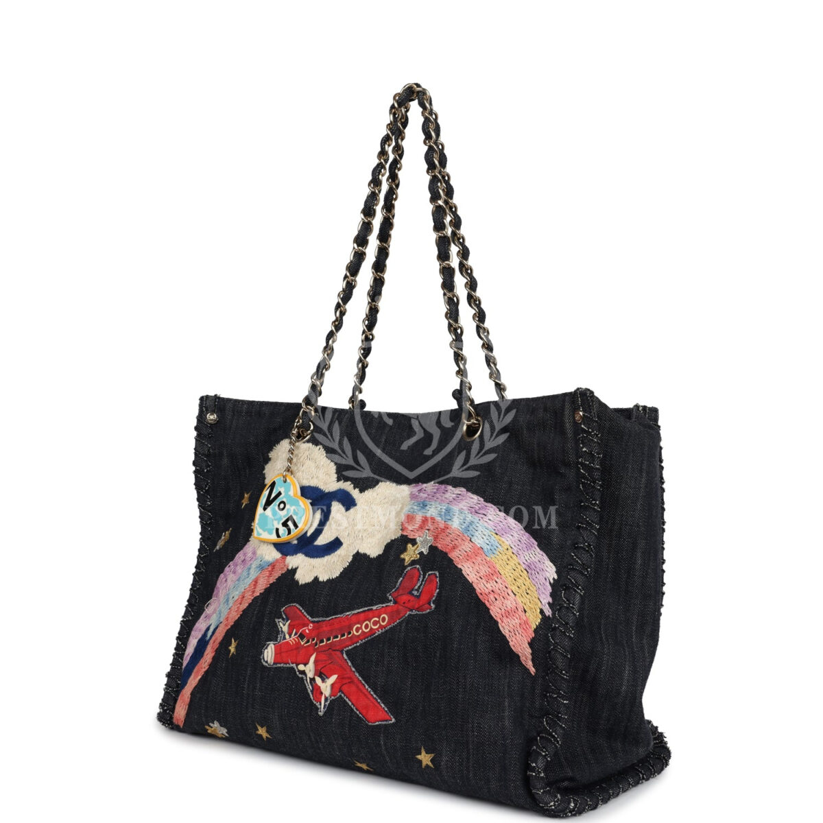 Chanel Night Flight Embroidered Shopping Tote Multicolored Denim Gold Hardware — изображение 5