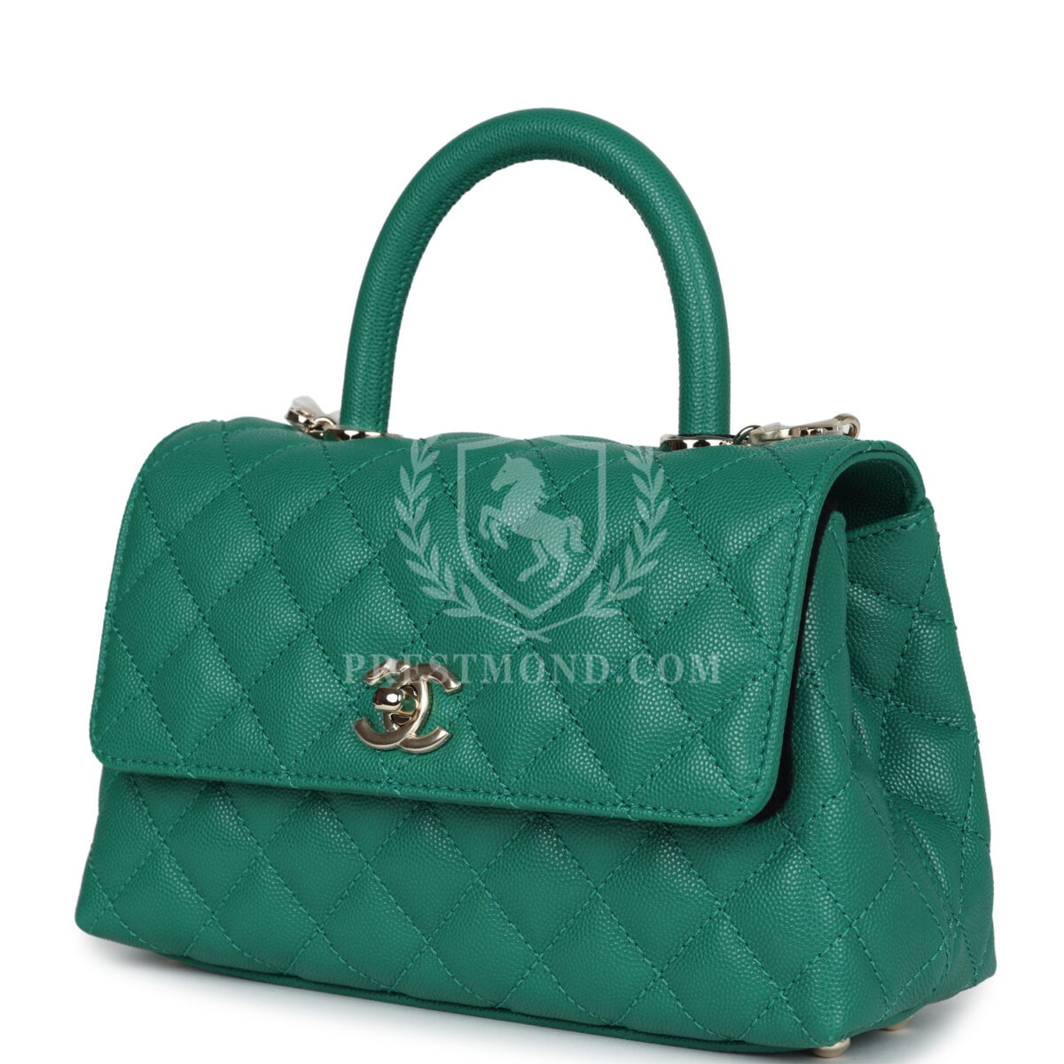 Chanel Small Coco Top Handle Flap Bag Dark Green Caviar Light Gold Hardware — изображение 5