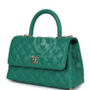 Chanel Small Coco Top Handle Flap Bag Dark Green Caviar Light Gold Hardware
