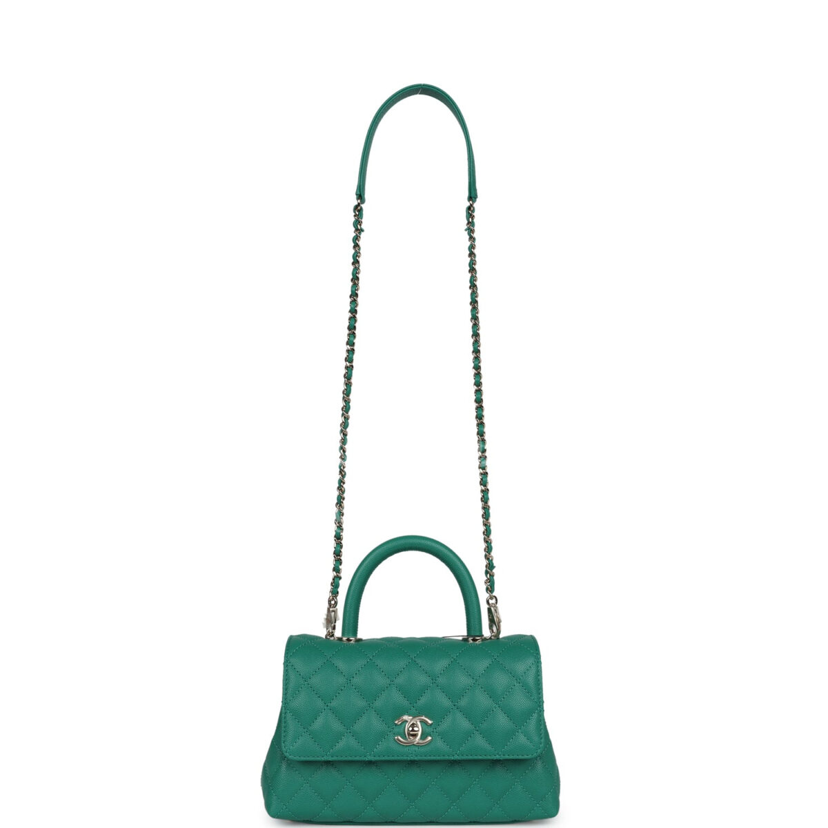Chanel Small Coco Top Handle Flap Bag Dark Green Caviar Light Gold Hardware — изображение 7