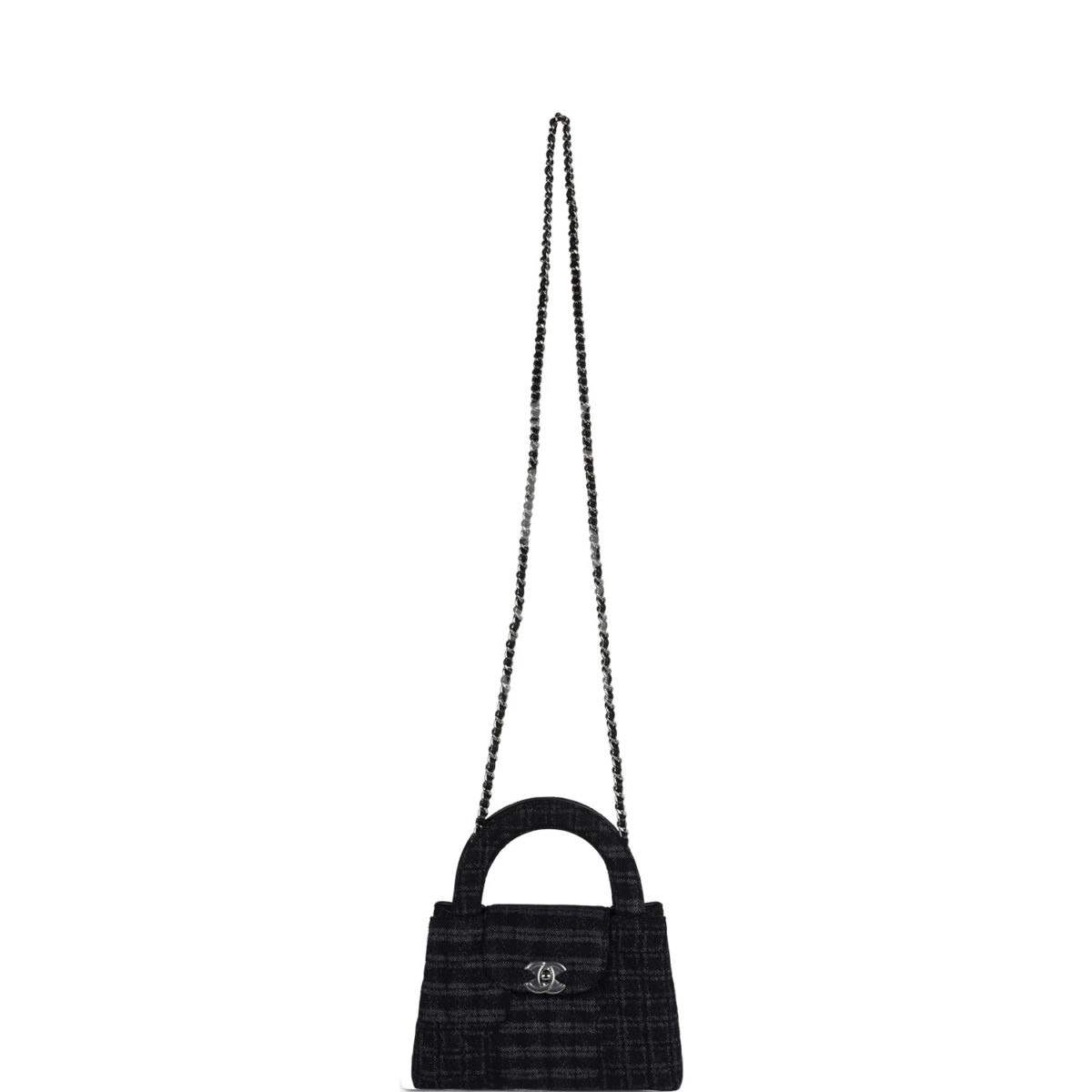 Chanel Small Kelly Shopper Dark Grey and Black Plaid Canvas Ruthenium Hardware — изображение 7