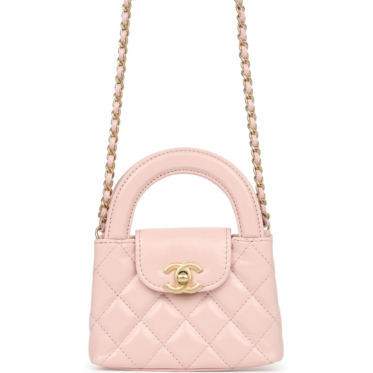 Chanel Nano Kelly Shopper Pink Shiny Aged Calfskin Brushed Gold Hardware