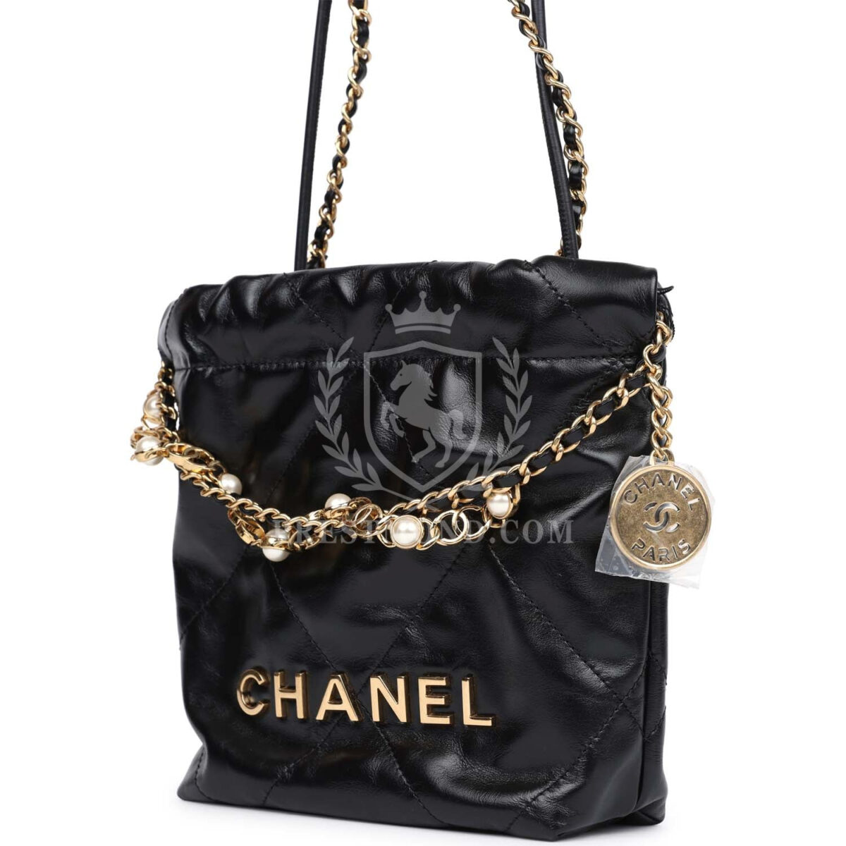 Chanel Mini 22 Bag Black Calfskin Pearls & Gold Hardware — изображение 5
