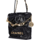Chanel Mini 22 Bag Black Calfskin Pearls & Gold Hardware