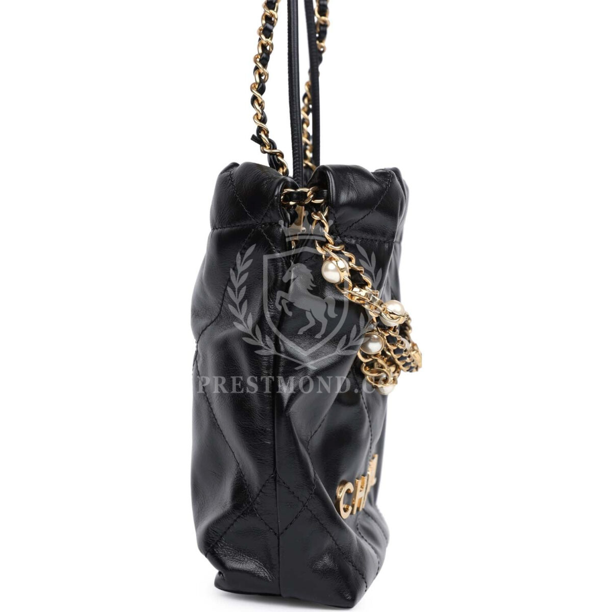 Chanel Mini 22 Bag Black Calfskin Pearls & Gold Hardware — изображение 3